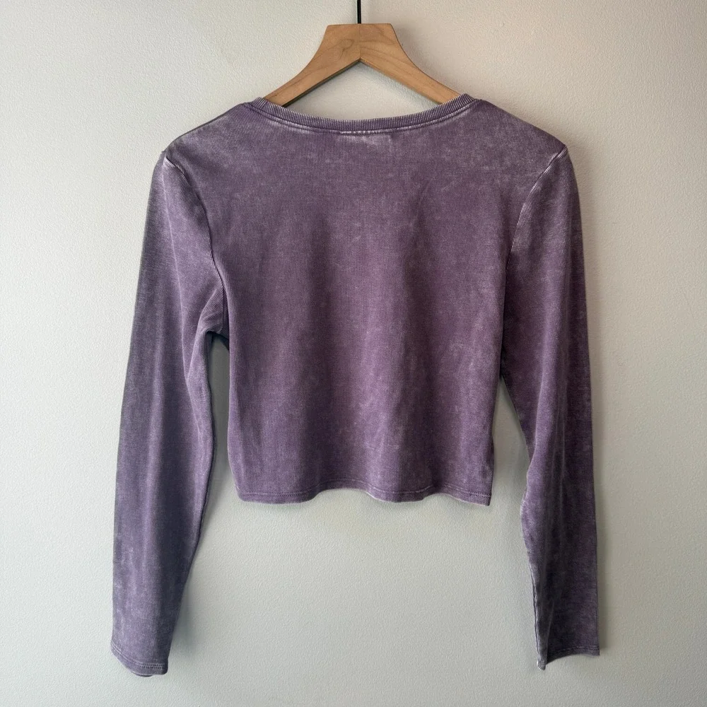 Ninth Hall Fundamentals Fitted Crop Ribbed Long Sleeve Top Purple Size Large